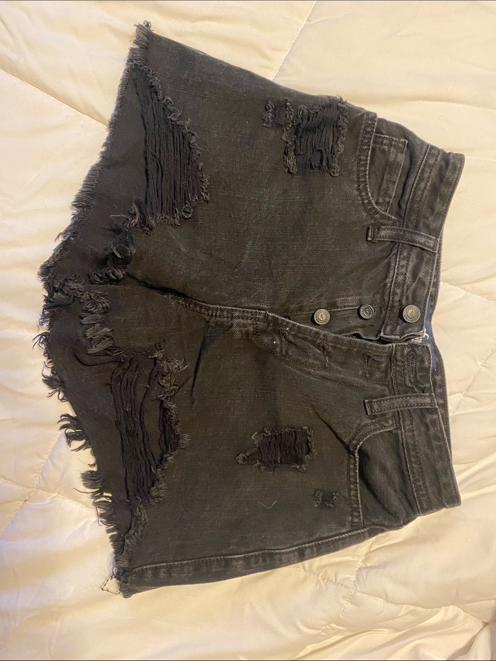 High-Rise Distressed Women’s Denim Shorts — black